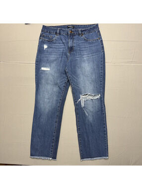 d.jeans Womens Distressed Straight Leg Cropped Jeans Ripped Raw Hem Size 12 Blue